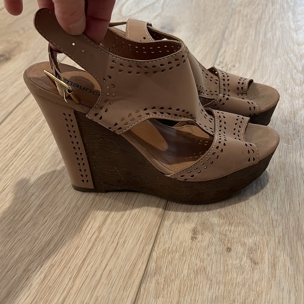 Maurices Tan Perforated Wedge Sandals